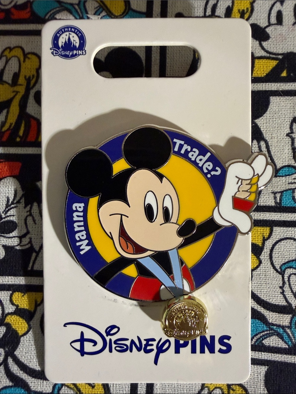 Disney Mickey Mouse "Wanna Trade?" Pin — Yellow, Blue, Black, Red, White, Gold